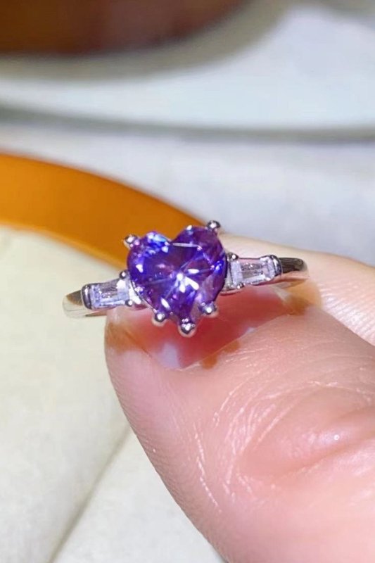 1 Carat Moissanite Heart - Shaped Platinum - Plated Ring in Purple - ShalayeFashion