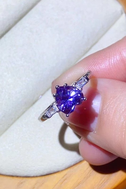 1 Carat Moissanite Heart - Shaped Platinum - Plated Ring in Purple - ShalayeFashion