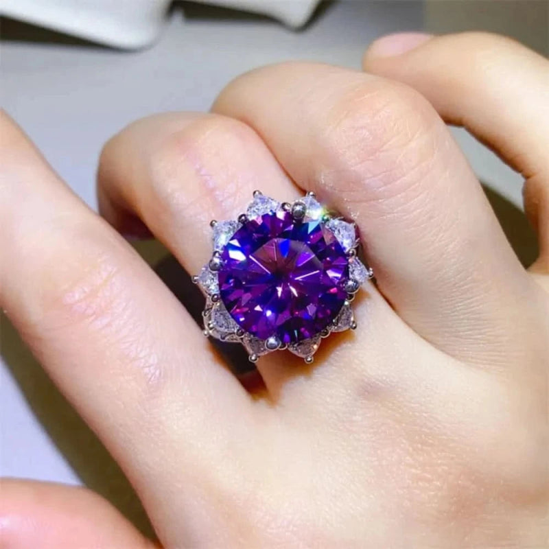 10 Carat Moissanite 925 Sterling Silver Flower Shape Ring - ShalayeFashion