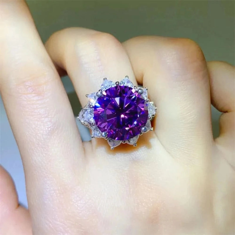 10 Carat Moissanite 925 Sterling Silver Flower Shape Ring - ShalayeFashion