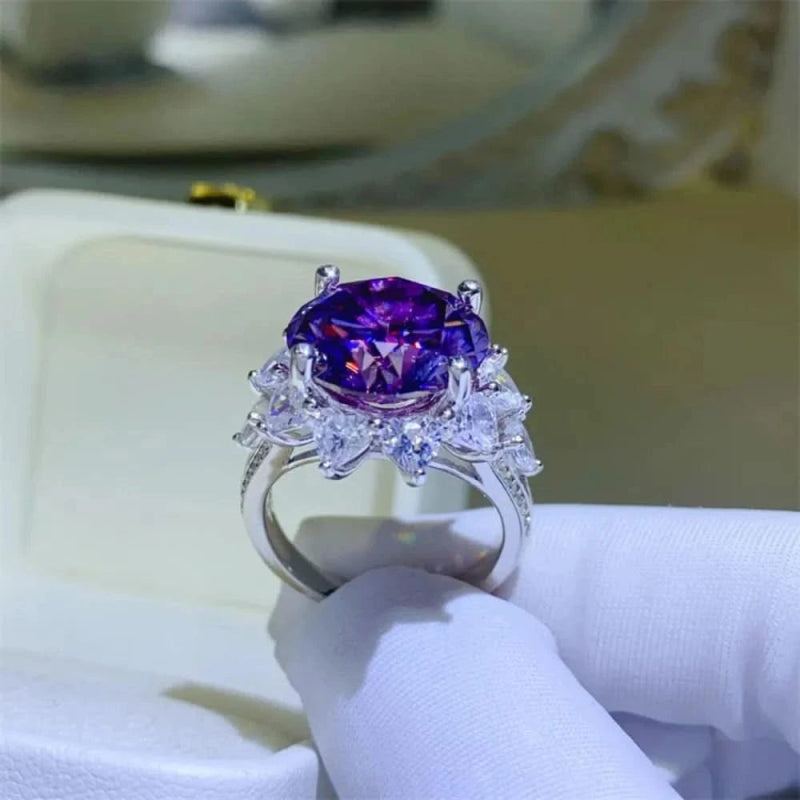 10 Carat Moissanite 925 Sterling Silver Flower Shape Ring - ShalayeFashion