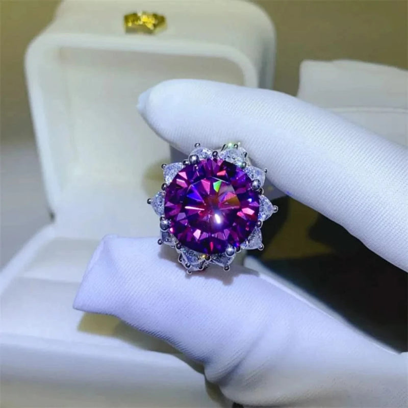 10 Carat Moissanite 925 Sterling Silver Flower Shape Ring - ShalayeFashion