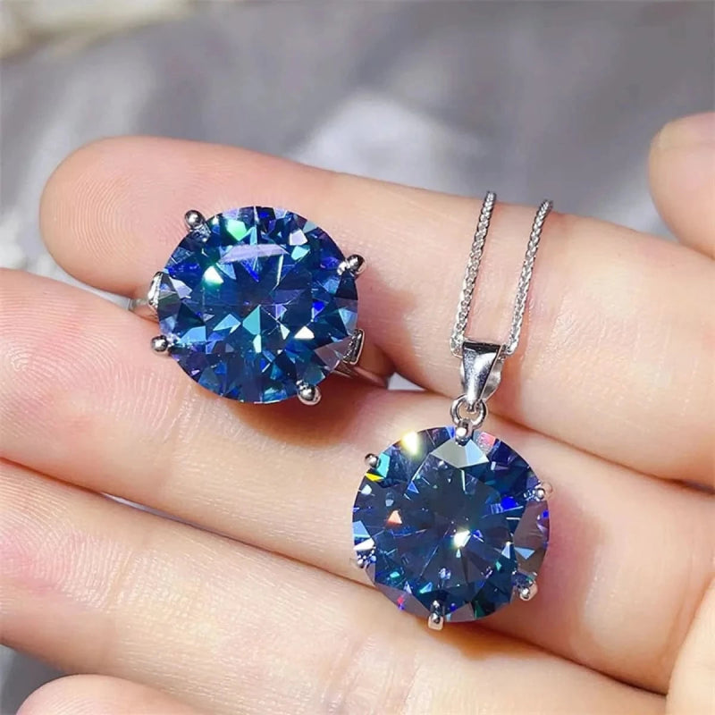 10 Carat Moissanite 925 Sterling Silver Ring and Necklace Set - ShalayeFashion