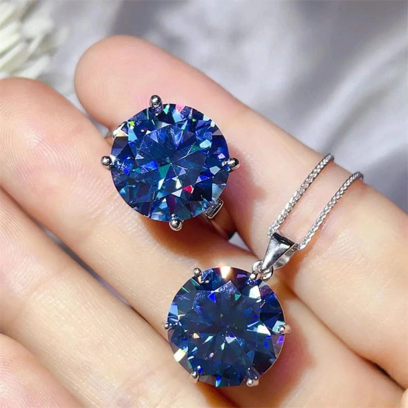 10 Carat Moissanite 925 Sterling Silver Ring and Necklace Set - ShalayeFashion