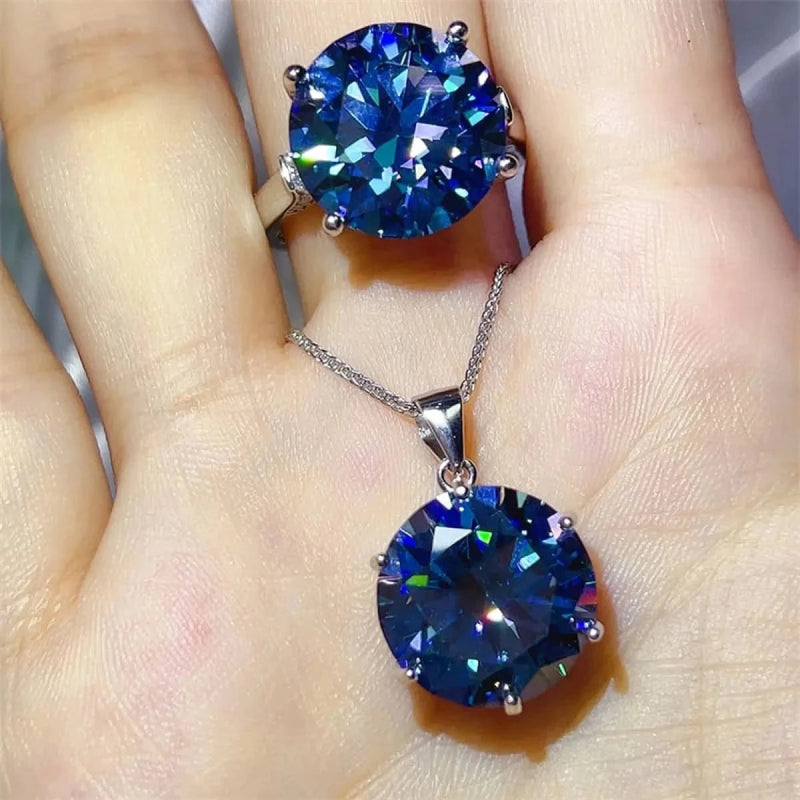 10 Carat Moissanite 925 Sterling Silver Ring and Necklace Set - ShalayeFashion