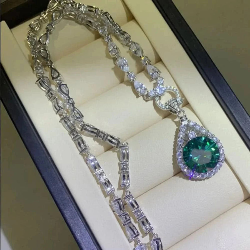 10 Carat Moissanite 925 Sterling Silver Teardrop Shape Necklace - ShalayeFashion