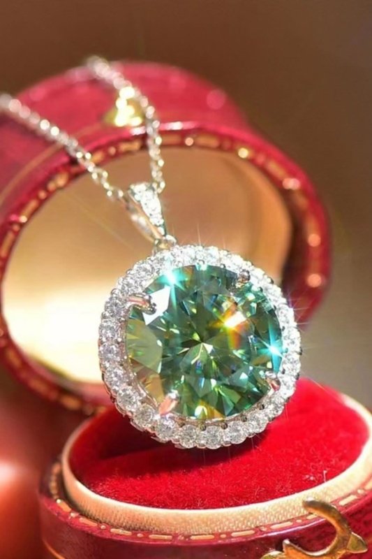10 Carat Moissanite Pendant Platinum - Plated Necklace - ShalayeFashion
