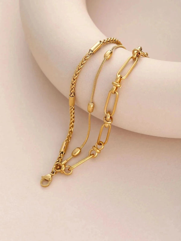 18K Gold - Plated Layered Chain Necklace and Bracelet Jewelry Set - ShalayeFashion