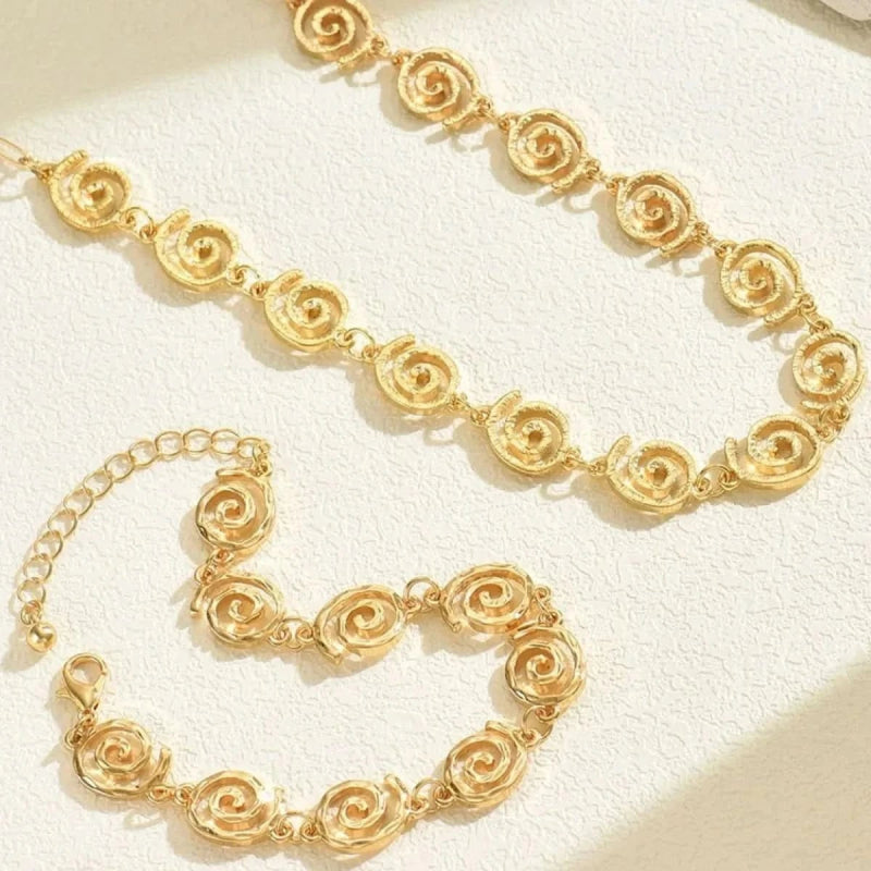 18K Gold - Plated Spiral Neclace and Bracelet Jewelry Set - ShalayeFashion