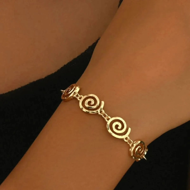 18K Gold - Plated Spiral Neclace and Bracelet Jewelry Set - ShalayeFashion