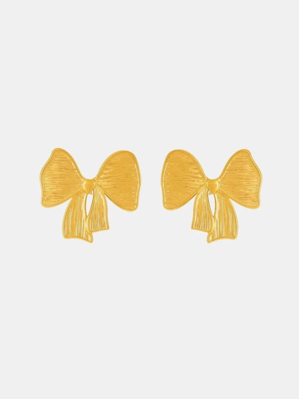 18K Gold - Plated Stainless Steel Bow Earrings and Necklace Set - ShalayeFashion