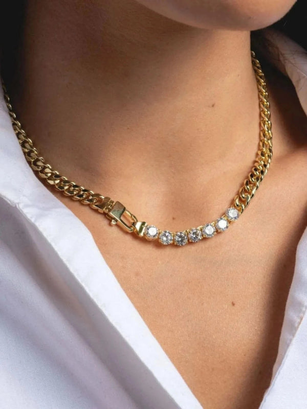 18K Gold - Plated Zircon Necklace and Bracelet Jewelry Set - ShalayeFashion
