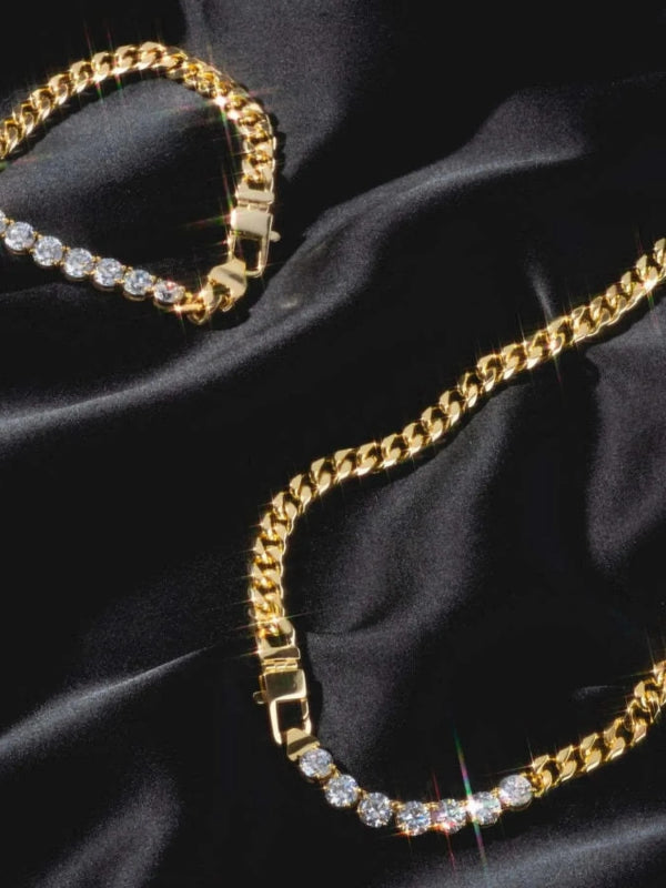 18K Gold - Plated Zircon Necklace and Bracelet Jewelry Set - ShalayeFashion