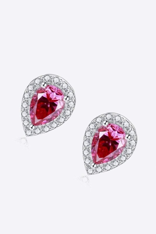 2 Carat Moissanite Teardrop Stud Earrings in Rose - ShalayeFashion
