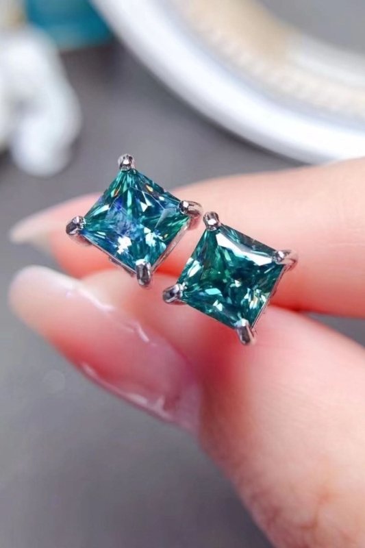 2 Carat Square Moissanite Four - Prong Earrings - ShalayeFashion