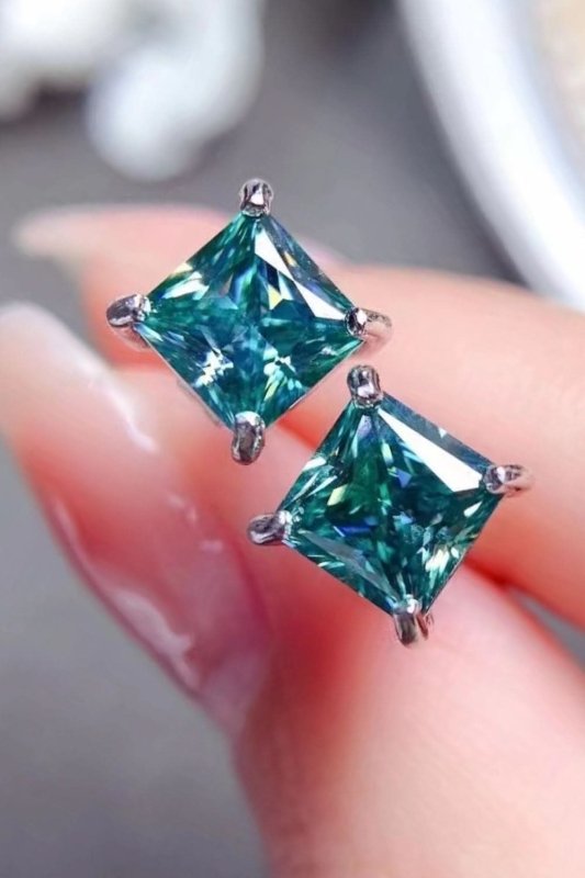 2 Carat Square Moissanite Four - Prong Earrings - ShalayeFashion