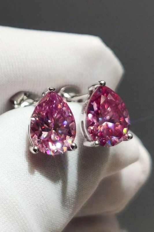 2 Carat Teardrop Moissanite Platinum - Plated Stud Earrings - ShalayeFashion