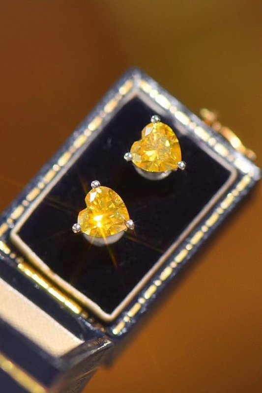 2 Carat Yellow Heart Moissanite Platinum - Plated Earrings - ShalayeFashion