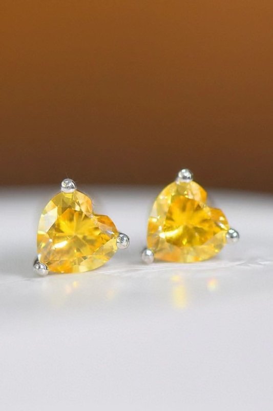 2 Carat Yellow Heart Moissanite Platinum - Plated Earrings - ShalayeFashion