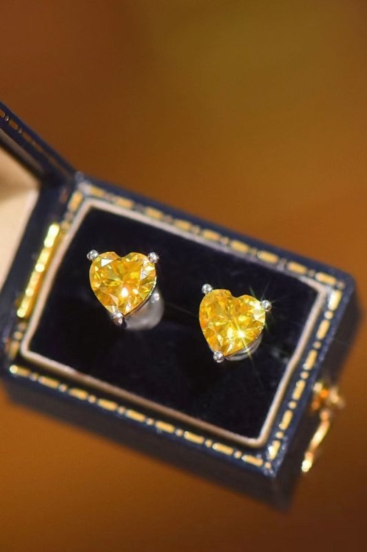 2 Carat Yellow Heart Moissanite Platinum - Plated Earrings - ShalayeFashion