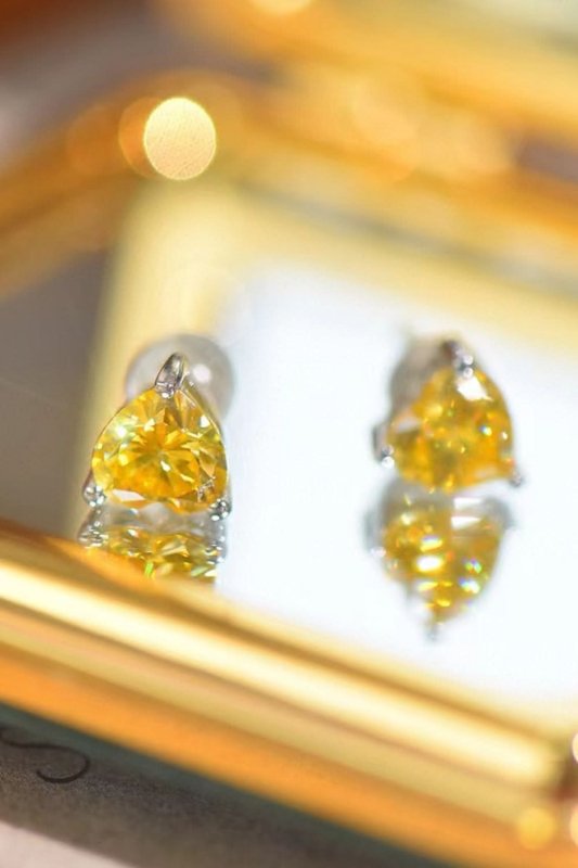 2 Carat Yellow Heart Moissanite Platinum - Plated Earrings - ShalayeFashion