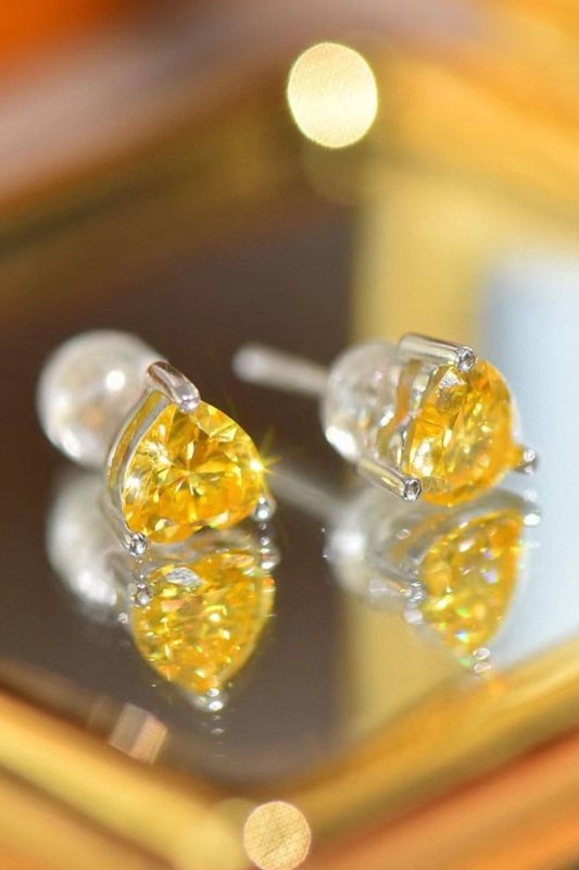 2 Carat Yellow Heart Moissanite Platinum - Plated Earrings - ShalayeFashion