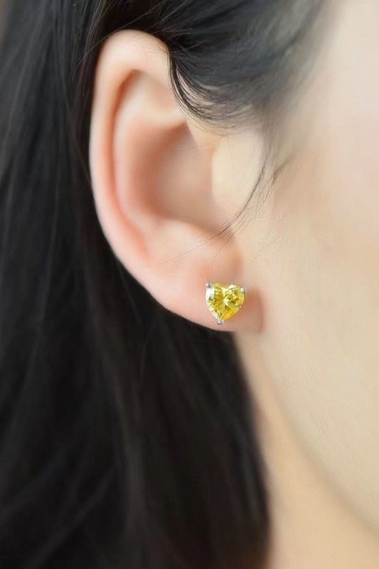2 Carat Yellow Heart Moissanite Platinum - Plated Earrings - ShalayeFashion