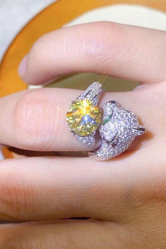 2 Carat Yellow Moissanite Animal Bypass Ring - ShalayeFashion