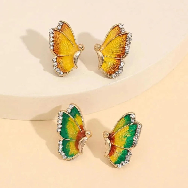 2 Piece Rhinestone Alloy Butterfly Stud Earrings - ShalayeFashion