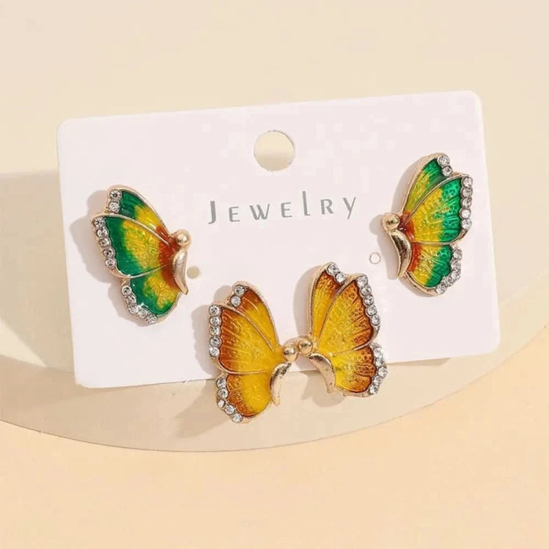 2 Piece Rhinestone Alloy Butterfly Stud Earrings - ShalayeFashion