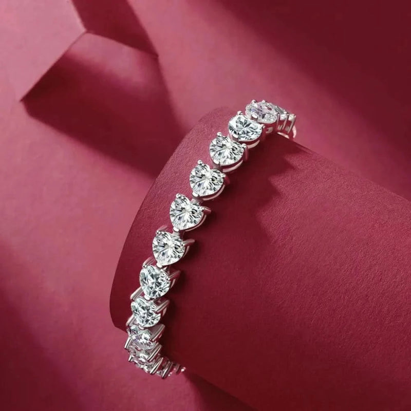 24 Carat Moissanite 925 Sterling Silver Heart Bracelet - ShalayeFashion