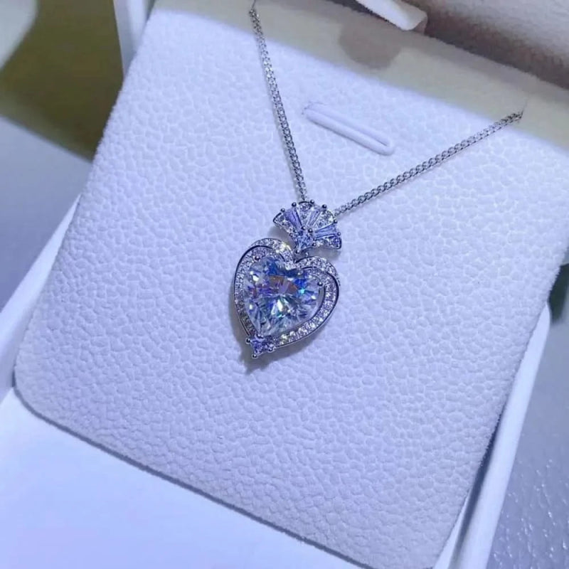 3 Carat Moissanite 925 Sterling Silver Heart Pendant Necklace - ShalayeFashion