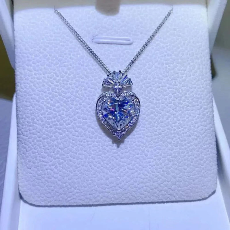 3 Carat Moissanite 925 Sterling Silver Heart Pendant Necklace - ShalayeFashion