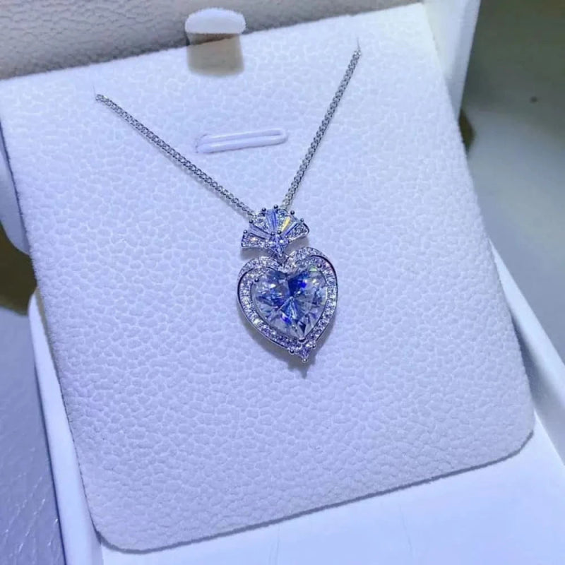 3 Carat Moissanite 925 Sterling Silver Heart Pendant Necklace - ShalayeFashion