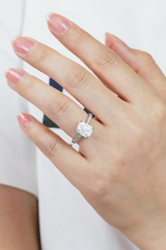 3 Carat Moissanite Platinum - Plated Side Stone Ring - ShalayeFashion