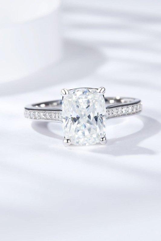 3 Carat Moissanite Platinum - Plated Side Stone Ring - ShalayeFashion