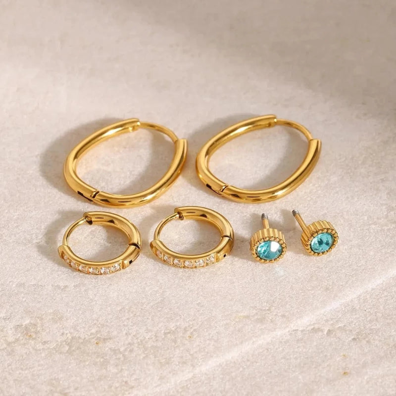 3 - Piece 18K Gold - Plated Earrings - ShalayeFashion
