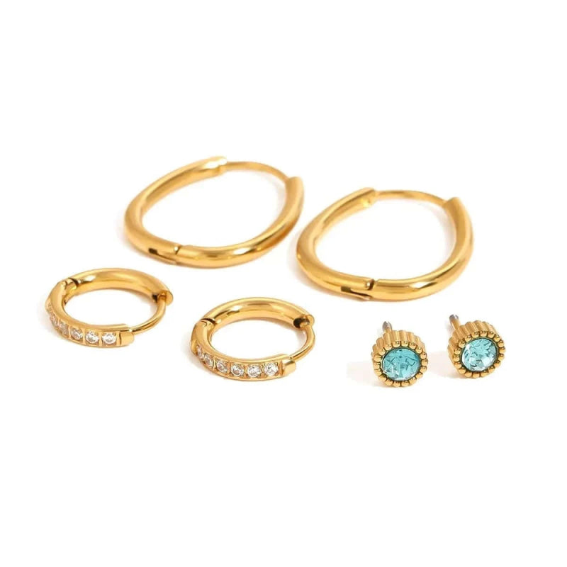 3 - Piece 18K Gold - Plated Earrings - ShalayeFashion