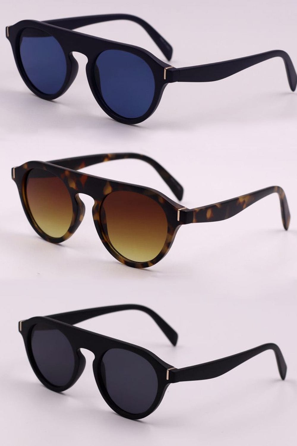 3 - Piece Round Polycarbonate Full Rim Sunglasses - ShalayeFashion