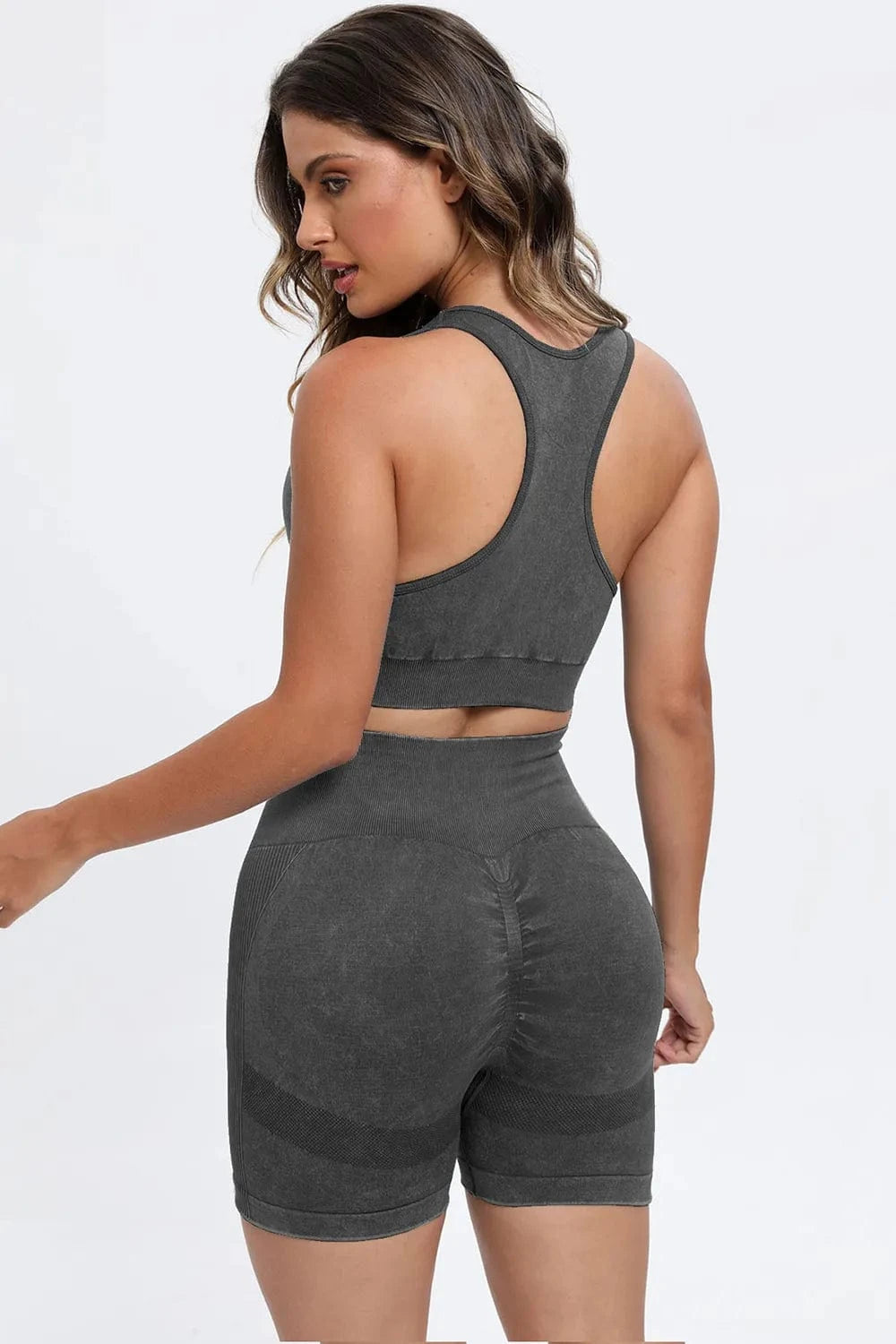 3 Piece Washed Square Neck Wide Strap Active Set - ShalayeFashion
