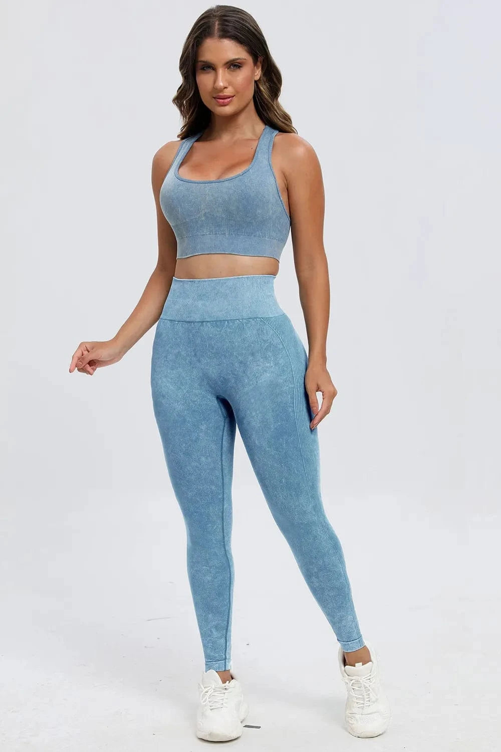 3 Piece Washed Square Neck Wide Strap Active Set - ShalayeFashion