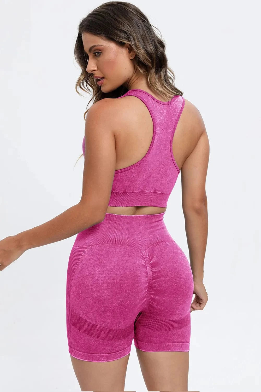 3 Piece Washed Square Neck Wide Strap Active Set - ShalayeFashion