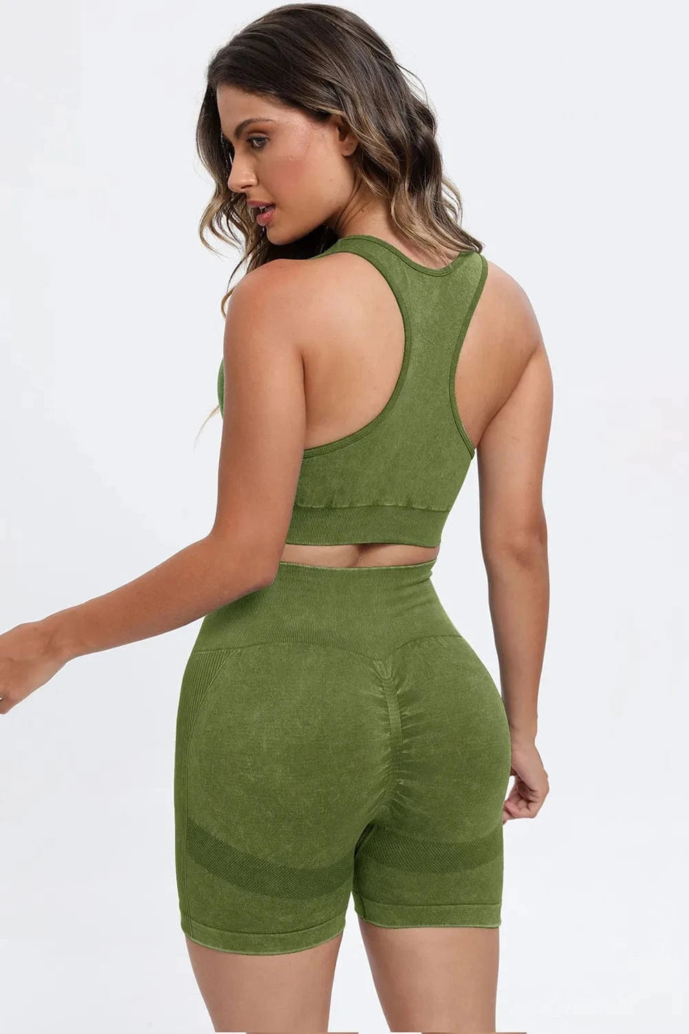 3 Piece Washed Square Neck Wide Strap Active Set - ShalayeFashion