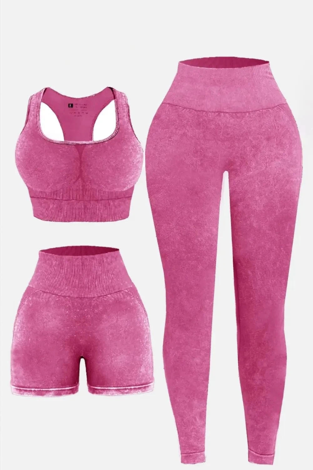 3 Piece Washed Square Neck Wide Strap Active Set - ShalayeFashion