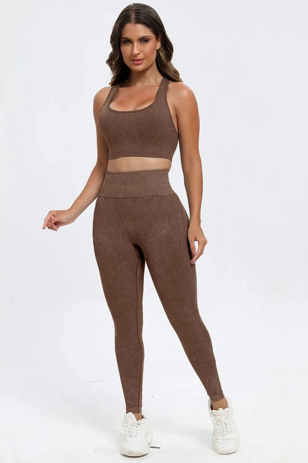 3 Piece Washed Square Neck Wide Strap Active Set - ShalayeFashion