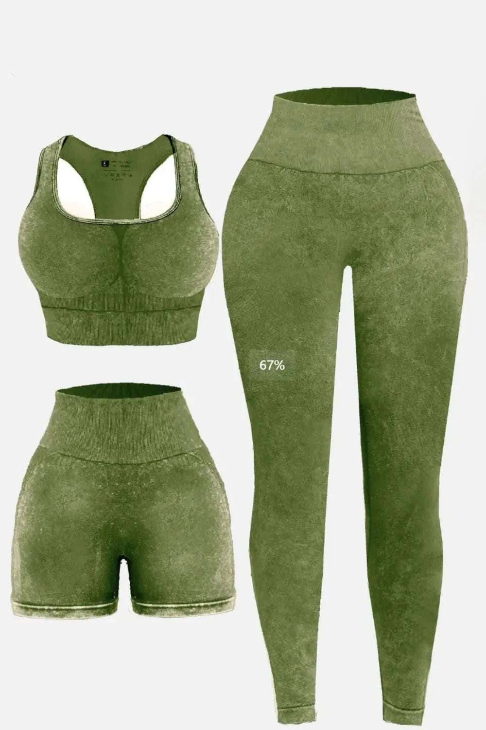 3 Piece Washed Square Neck Wide Strap Active Set - ShalayeFashion