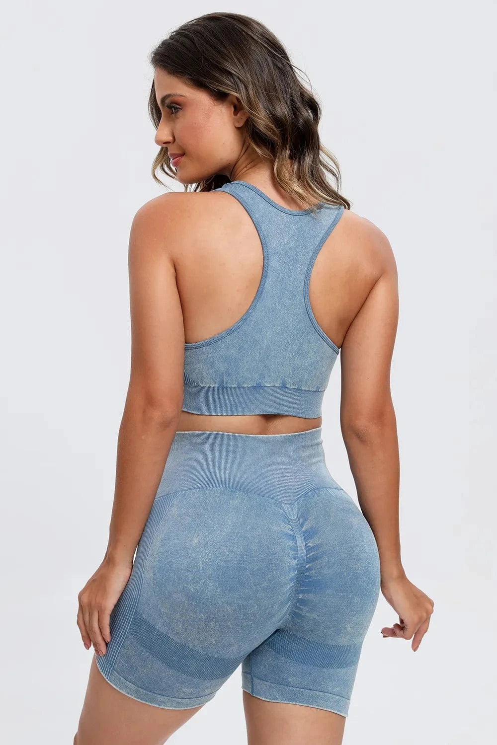 3 Piece Washed Square Neck Wide Strap Active Set - ShalayeFashion