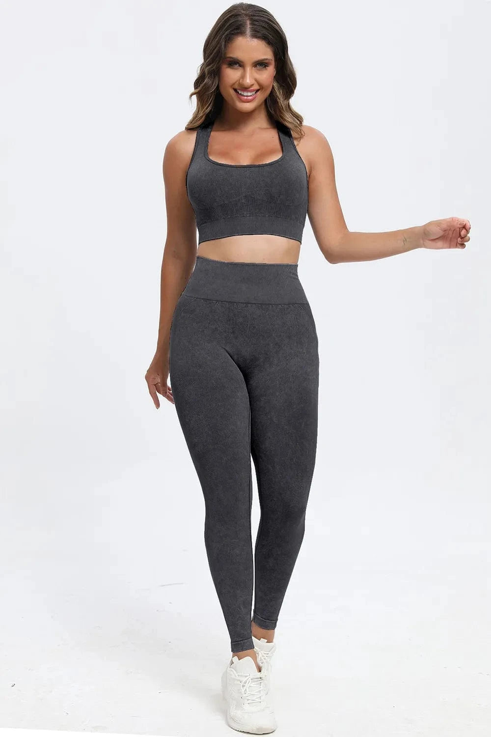 3 Piece Washed Square Neck Wide Strap Active Set - ShalayeFashion