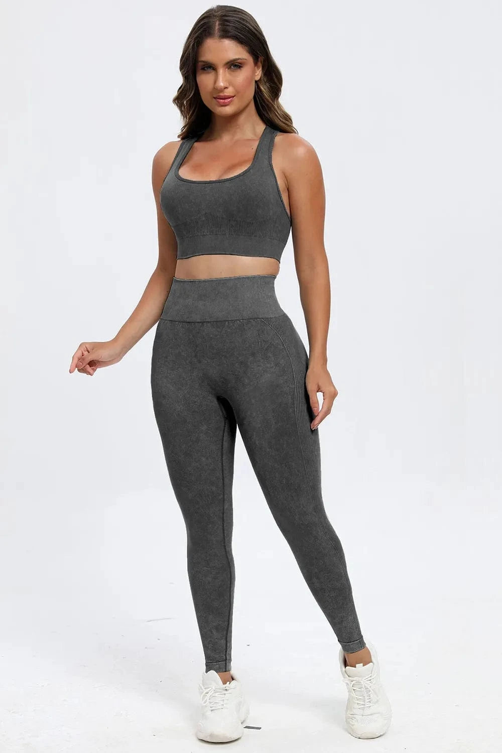 3 Piece Washed Square Neck Wide Strap Active Set - ShalayeFashion