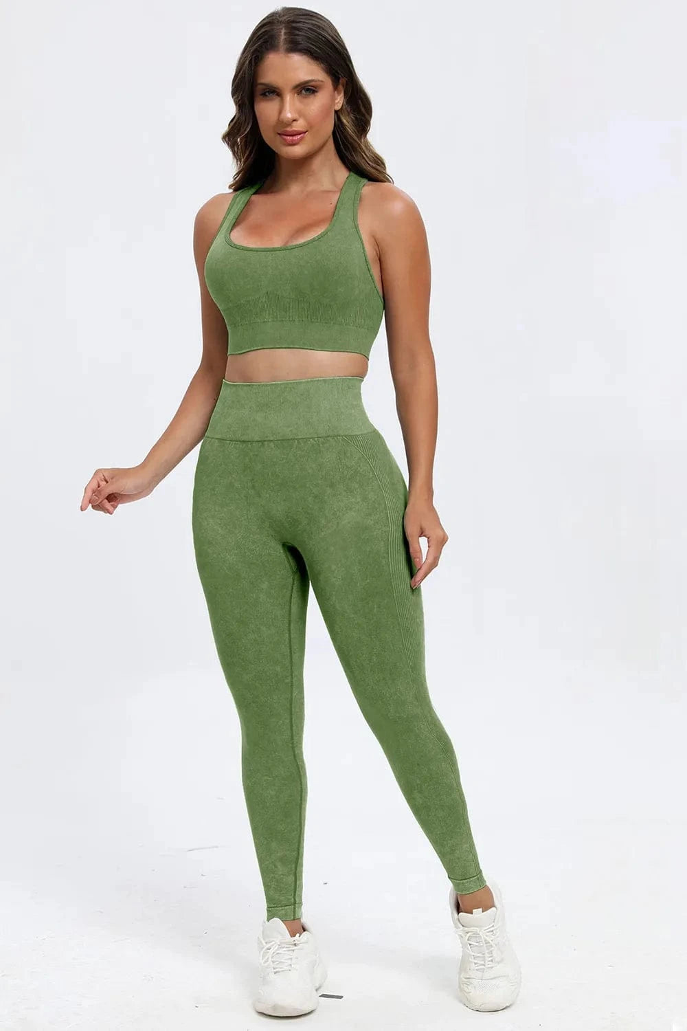 3 Piece Washed Square Neck Wide Strap Active Set - ShalayeFashion